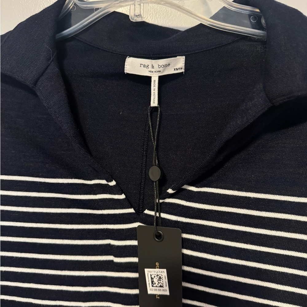 Rag and bone The Knit Stripe Polo Top in Navy & Ivory - Picture 7 of 8
